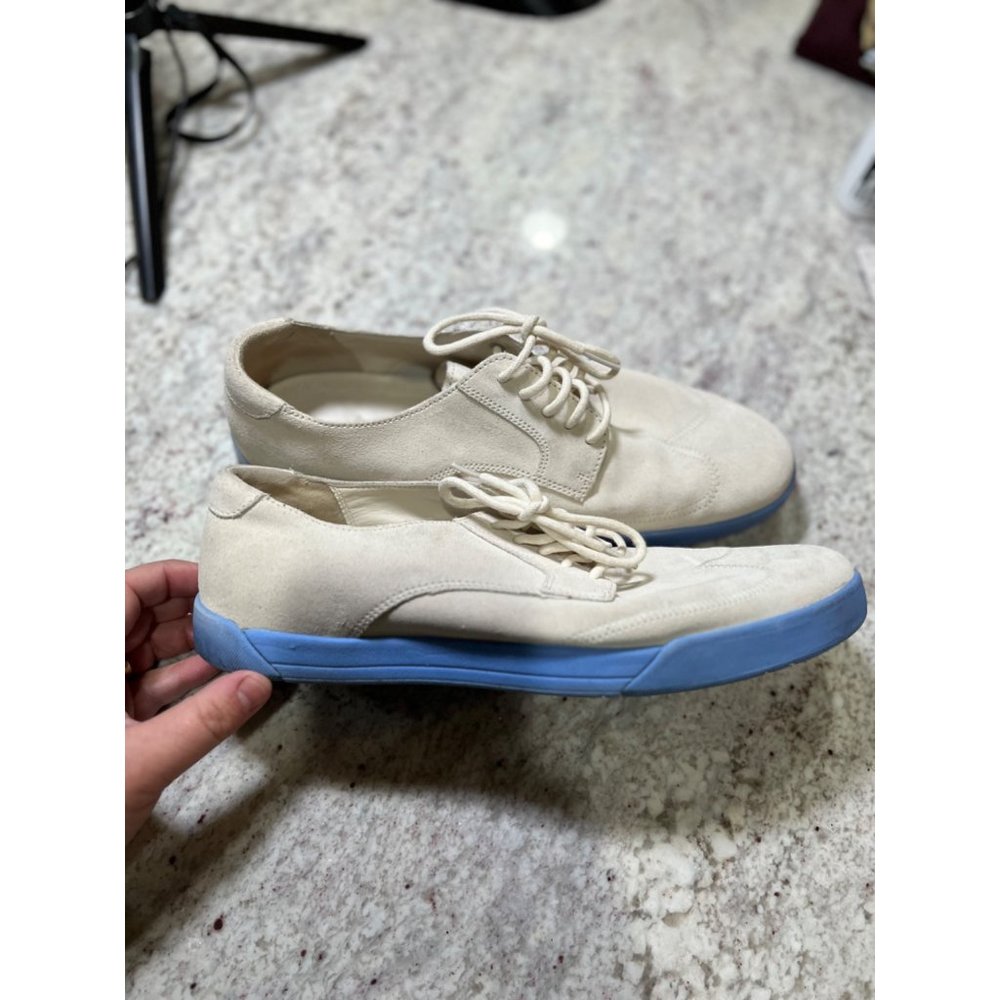 Mens Suede Wingtip Oxford Shoes Light Tan Blue Sole Lace Up Casual